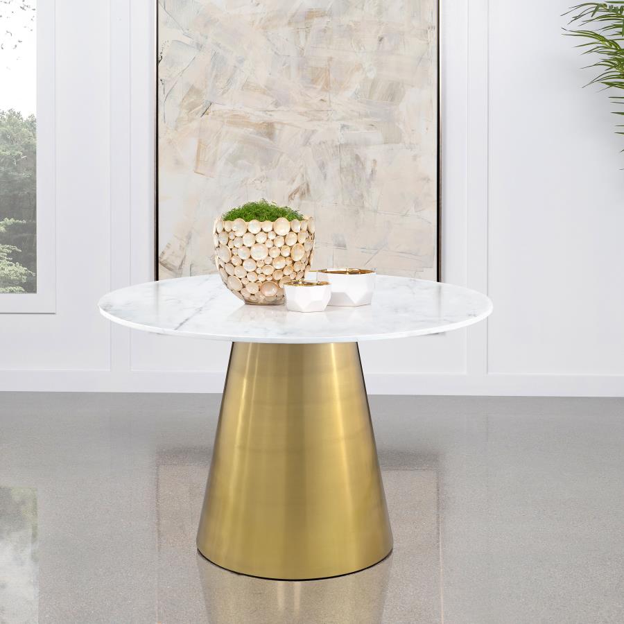 2024 CONTEMPORARY  Round  Marble Top Dining Table Brushed GolD