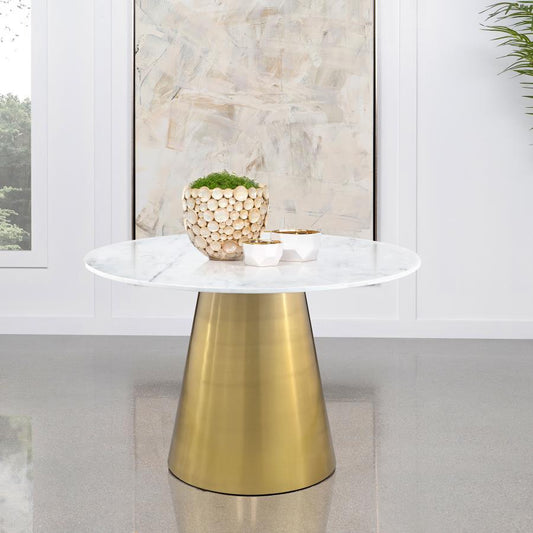 2024 CONTEMPORARY  Round  Marble Top Dining Table Brushed GolD