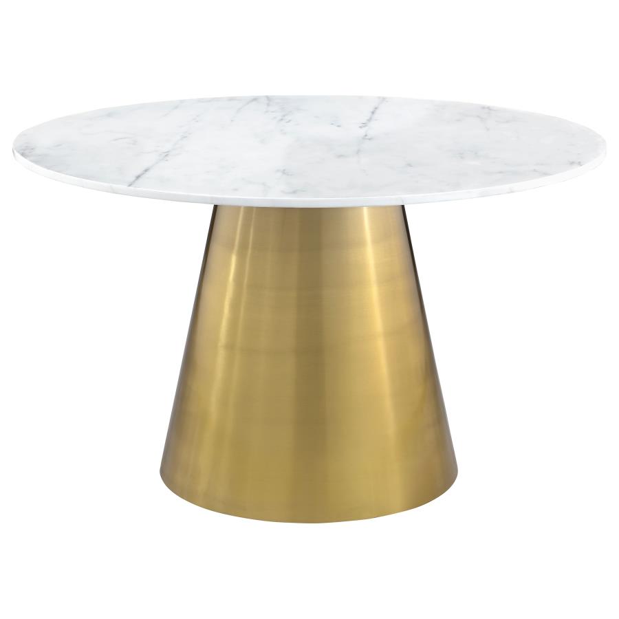 2024 CONTEMPORARY  Round  Marble Top Dining Table Brushed GolD