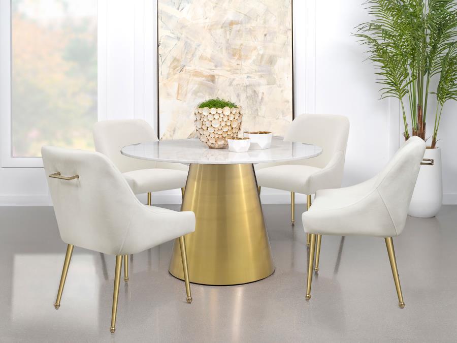 2024 CONTEMPORARY  Round  Marble Top Dining Table Brushed GolD