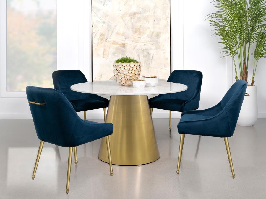 2024 CONTEMPORARY  Round  Marble Top Dining Table Brushed GolD