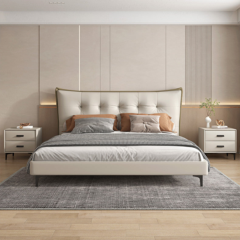American light luxury solid wood bed master bedroom modern simple leather bed double king high-end luxury wedding bed