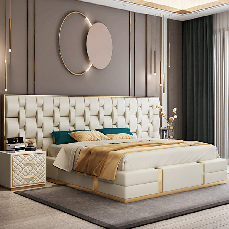 Italian luxury leather bed Post-modern Hong Kong-style king master bed Double leather bed American modern leather bed