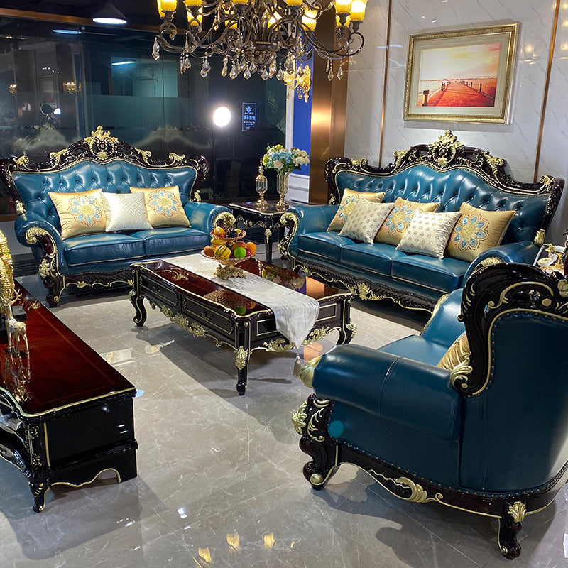 2023 new European style sofa living room leather full solid wood carved large family villa light luxury high-end large flat floor