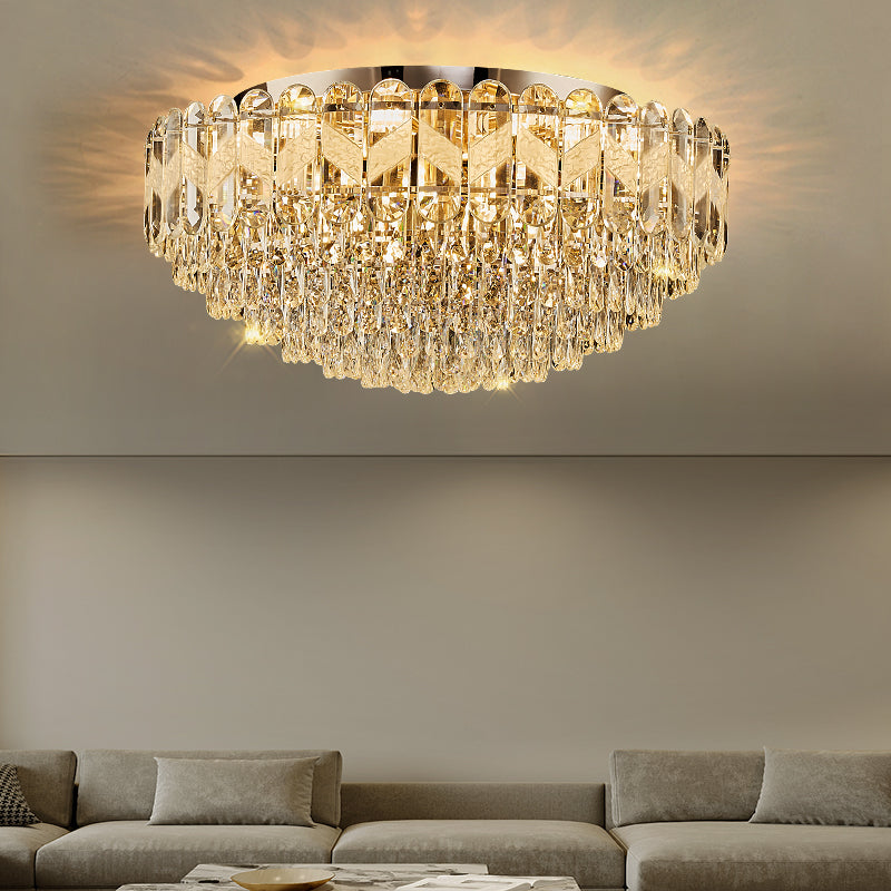 2023 new light luxury living room crystal ceiling lamp European round modern minimalist dining room bedroom lamps