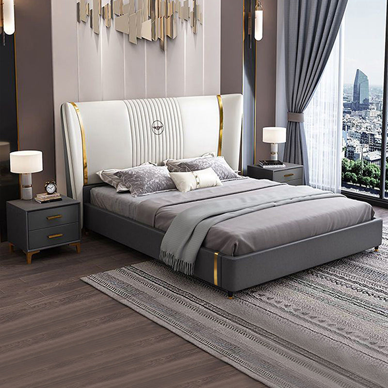 Italian light luxury leather bed master bedroom 1.5m 1.8 double bed solid wood leather art bed large family high-end online red wedding bed