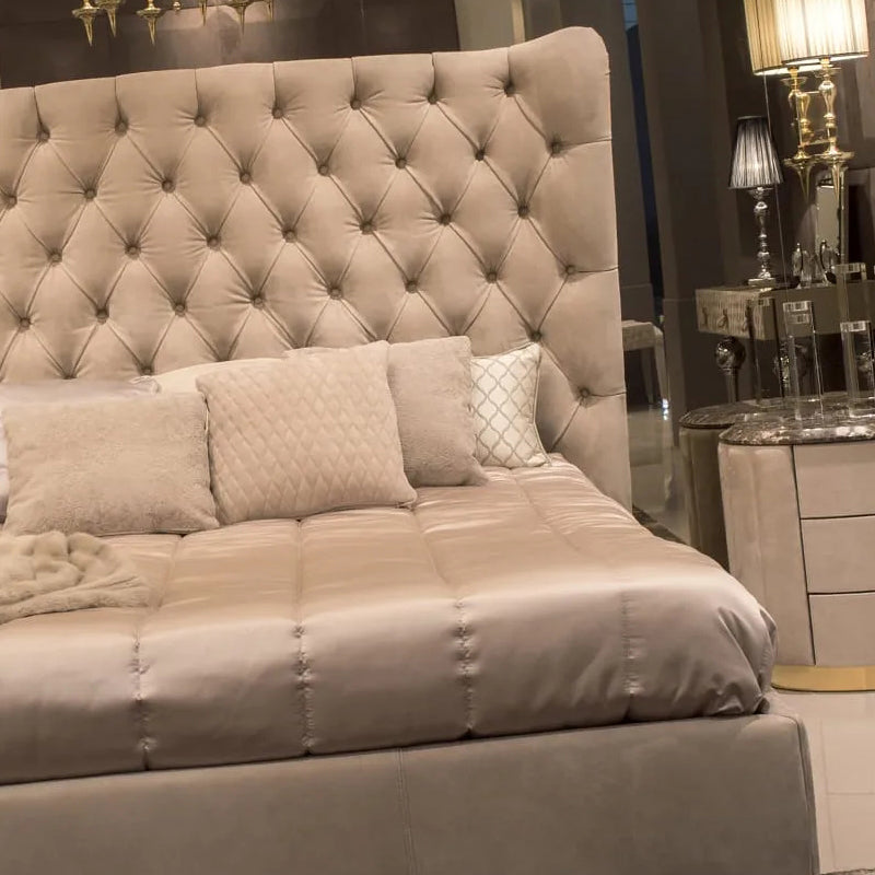 American light luxury fabric bed Modern simple high back bed Technology cloth double bed Master bed Nordic wedding bed