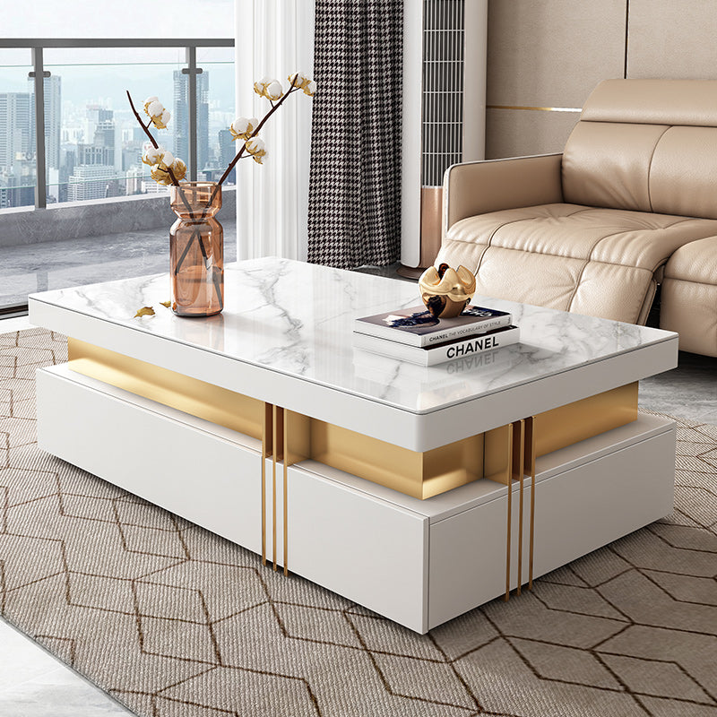 Rectangular Rock Plate Large Tea Table Modern Living Room Household Designer New Advanced Light Luxury Tea Table TV Cabinet Combination