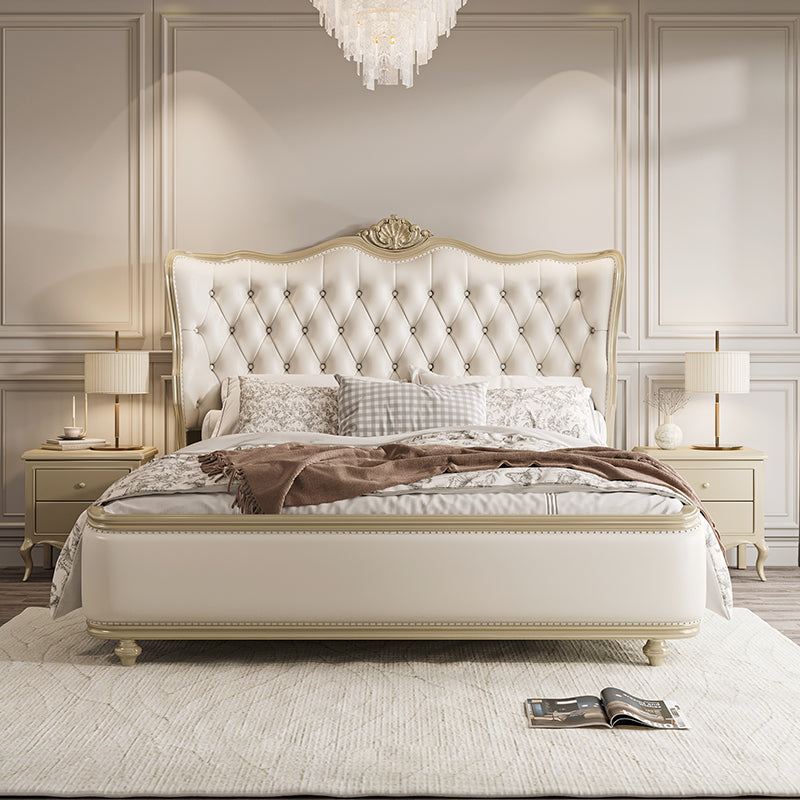 American light luxury bed French princess European leather master wedding bed Modern simple solid wood double drawer bed