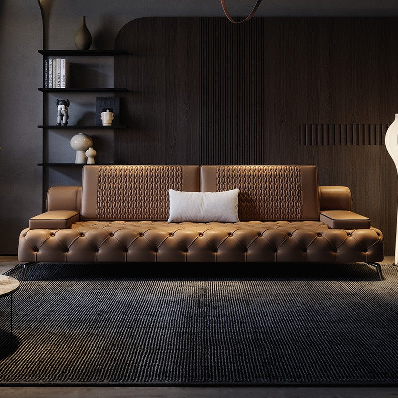 Minimalist master Italian light luxury leather sofa top layer cowhide modern minimalist inline sofa four-seater living room