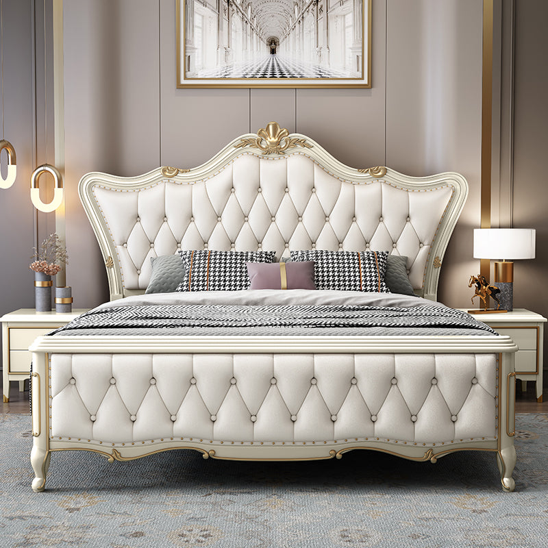 American bed Solid wood bed Double bed European leather king bed Modern simple master bedroom Light luxury bedroom Rubber wood wedding bed