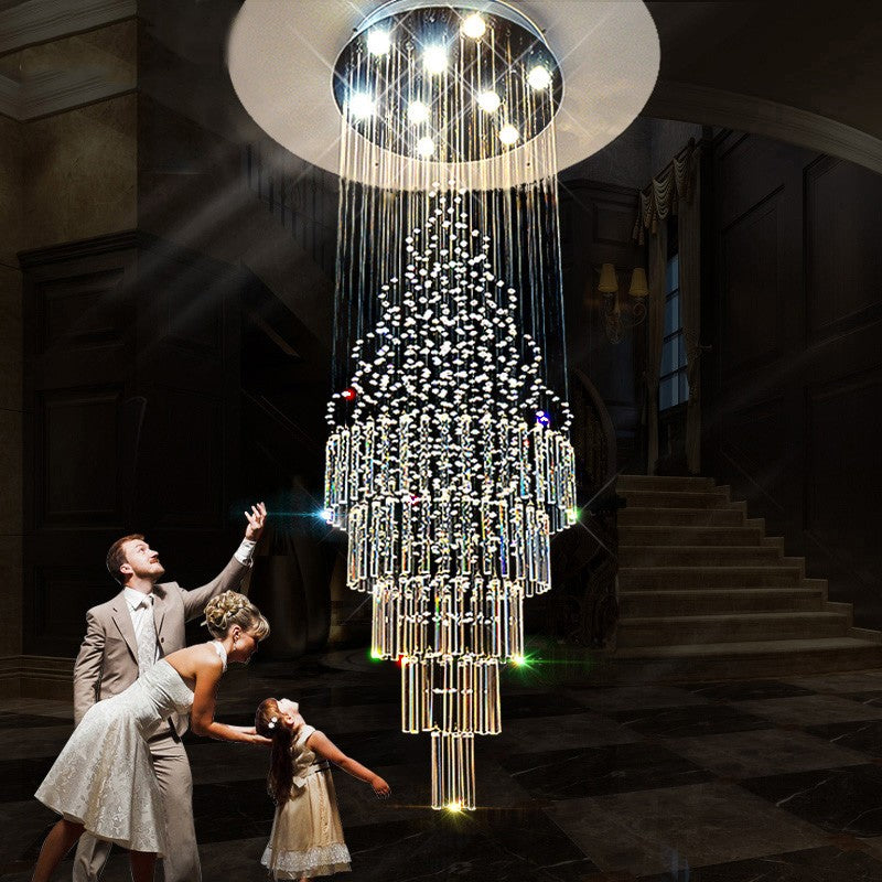 Duplex building large chandelier modern light luxury empty living room crystal villa loft rotating hollow stairwell long chandelier