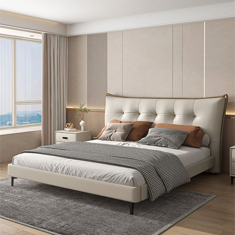 American light luxury solid wood bed master bedroom modern simple leather bed double king high-end luxury wedding bed