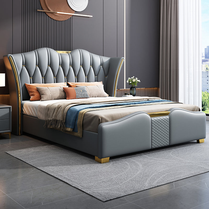 Italian light luxury leather bed bedroom double bed modern simple master bed soft bag storage wedding bed