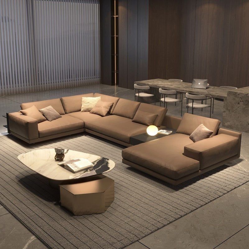 Neville black Italian minimalist leather sofa head layer cowhide light luxury simple modern Italian leather sofa