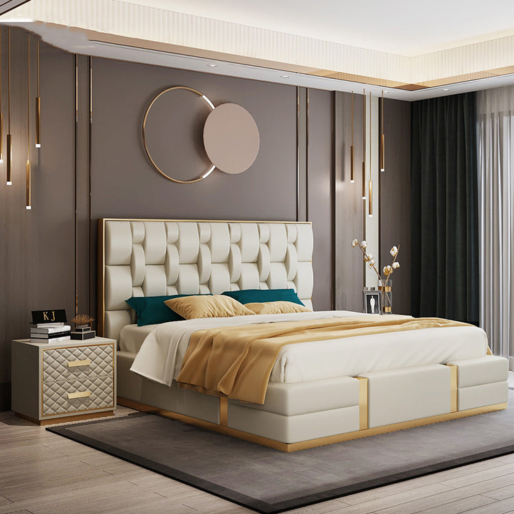Italian luxury leather bed Post-modern Hong Kong-style king master bed Double leather bed American modern leather bed