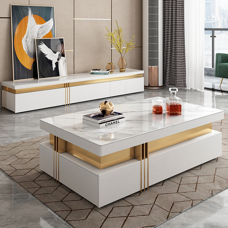 Rectangular Rock Plate Large Tea Table Modern Living Room Household Designer New Advanced Light Luxury Tea Table TV Cabinet Combination