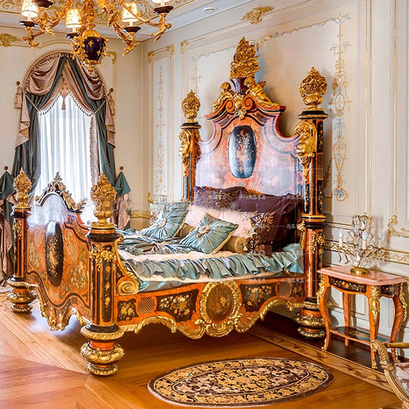 High-end customized villa luxury art painting European palace solid wood carved bed French princess bed noble wedding bed
