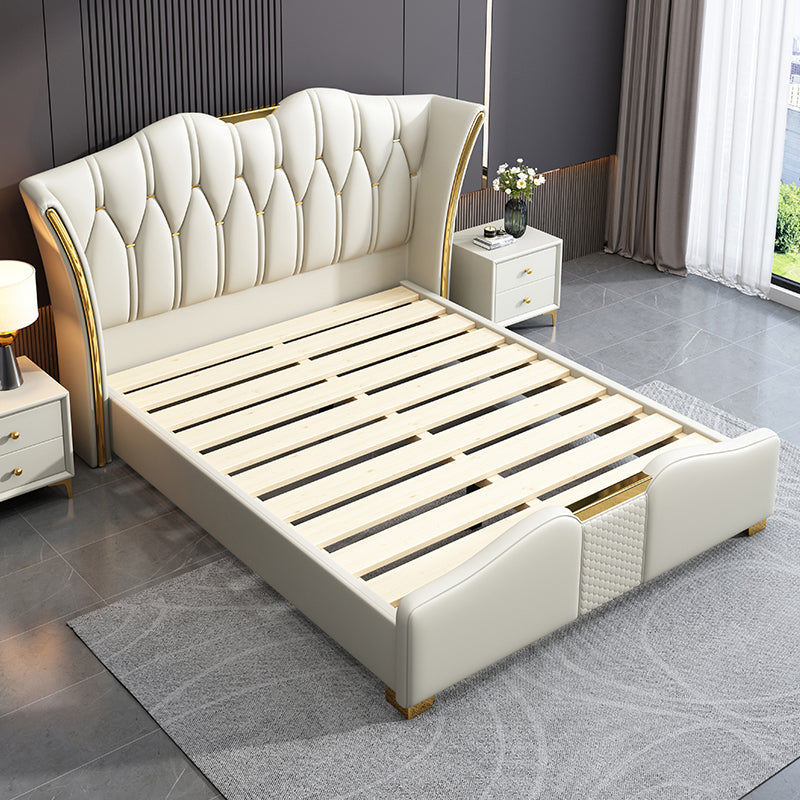 Italian light luxury leather bed bedroom double bed modern simple master bed soft bag storage wedding bed