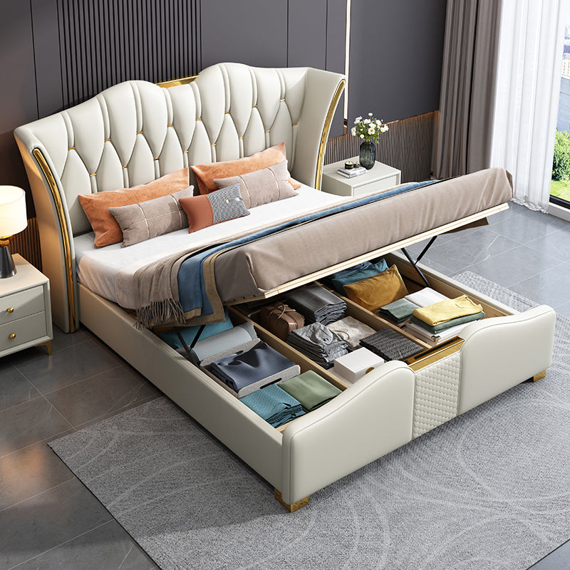 Italian light luxury leather bed bedroom double bed modern simple master bed soft bag storage wedding bed