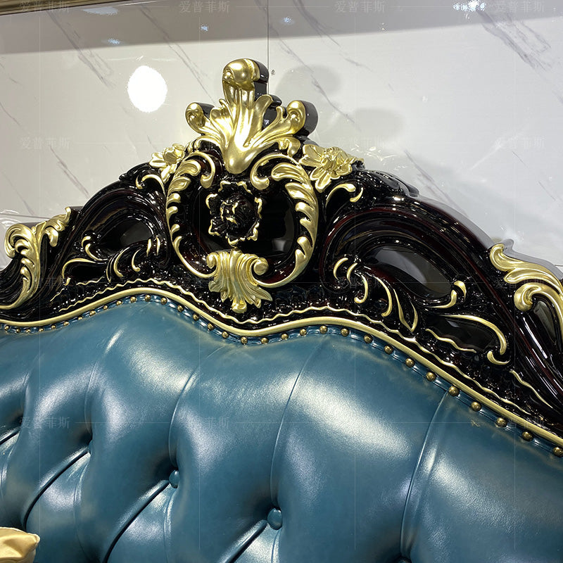 2023 new European style sofa living room leather full solid wood carved large family villa light luxury high-end large flat floor