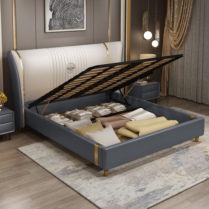 Italian light luxury bed master bed 1.8m king bed simple modern high-end light luxury wind bed leather bed leather bed