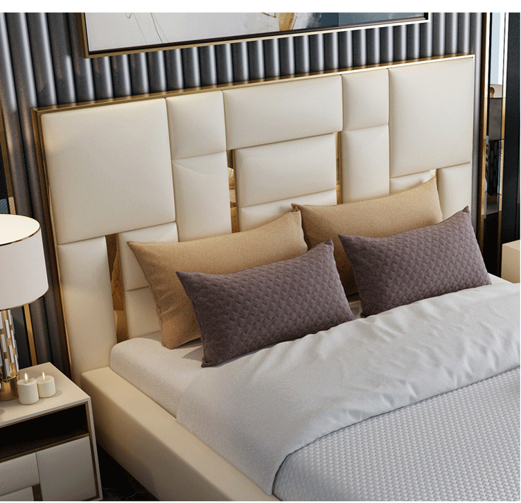 Hong Kong-style luxury ins leather bed Simple Italian soft bed American modern storage meter double master wedding bed