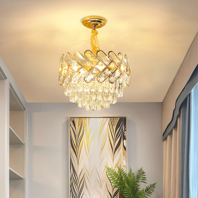 Hong Kong-style light luxury crystal living room chandelier Nordic post-modern minimalist round living room lamp bedroom study lamp restaurant lamp