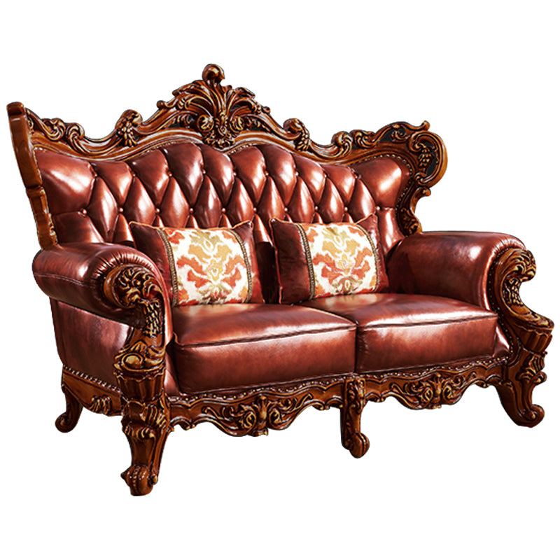 European leather sofa, full solid wood leather, double-sided carved villa, living room, sofa, combination of American furniture
