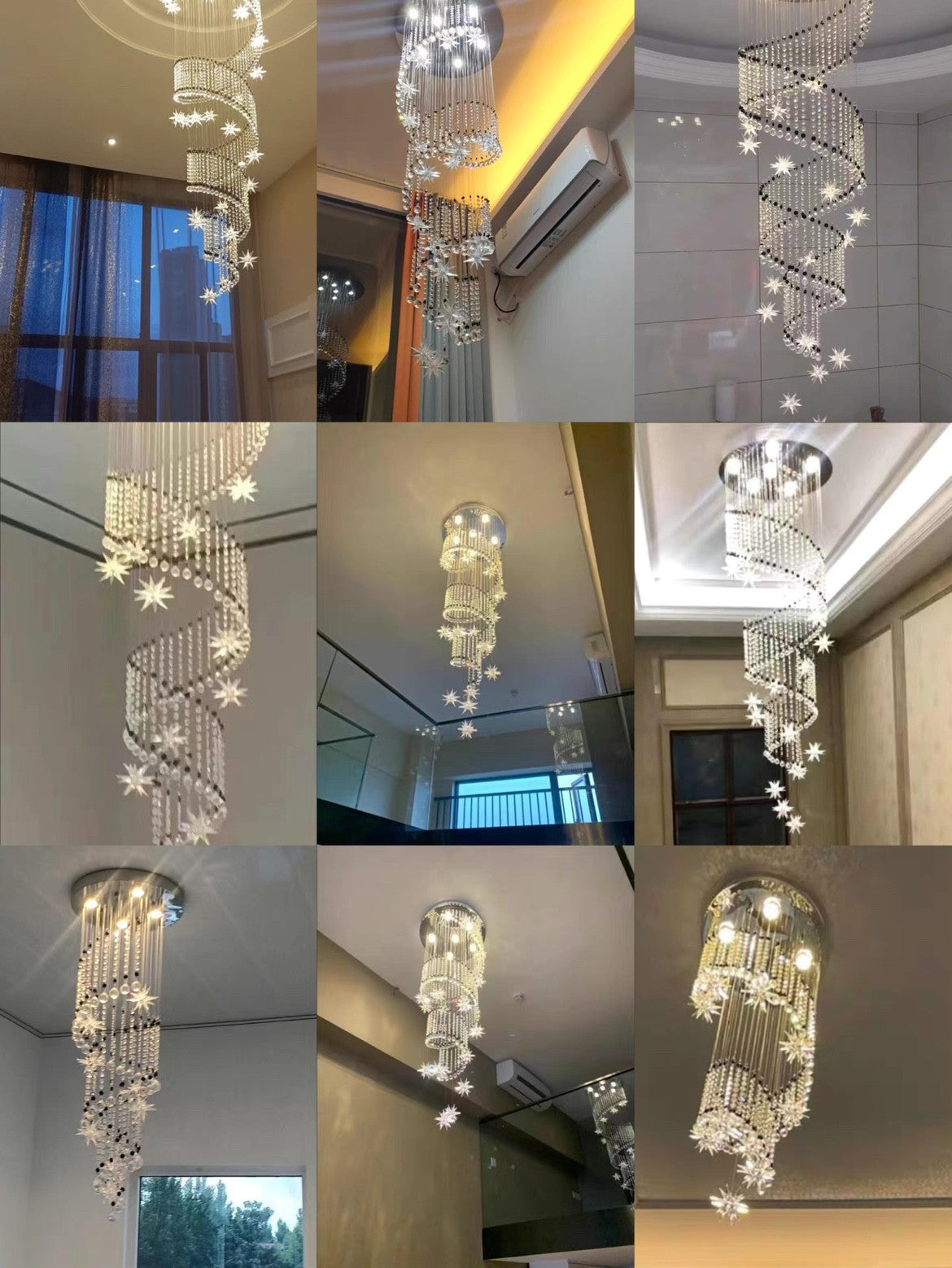 Stair crystal chandelier modern minimalist duplex villa middle floor large living room apartment loft rotating super long chandelier