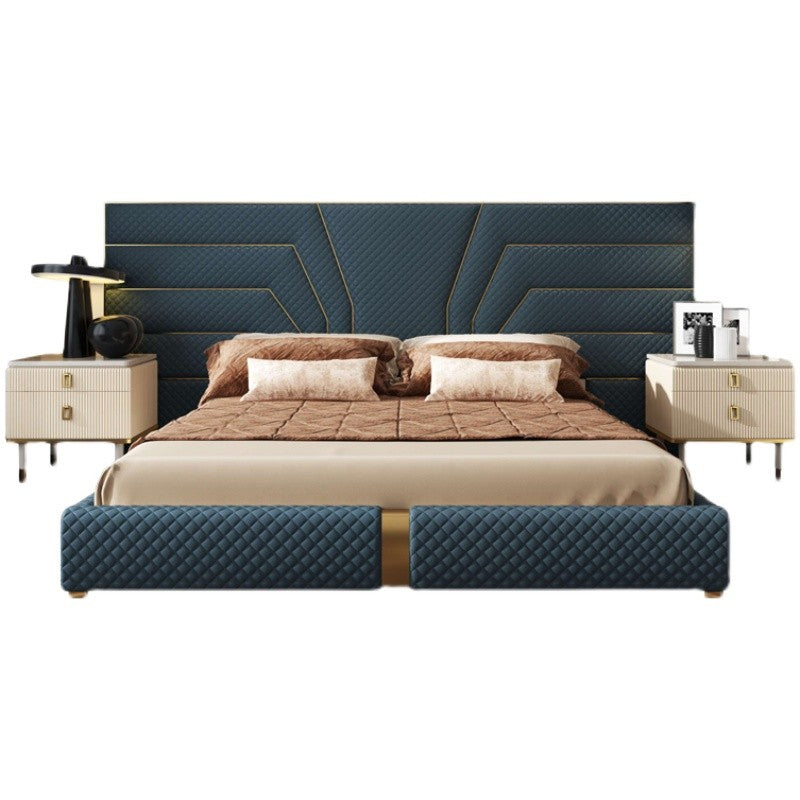 Postmodern light luxury leather bed double bed 1.8m wedding bed master bedroom large leather bed soft bed designer villa furniture