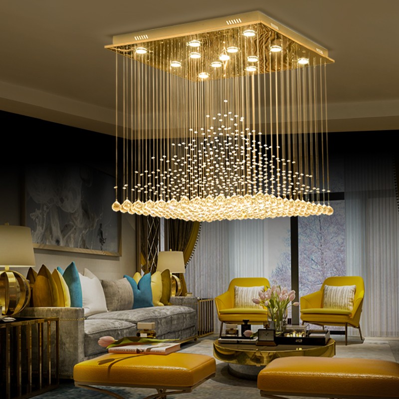 Living room crystal lamp ceiling rectangular modern minimalist bedroom lamp atmosphere home villa lamp light luxury crystal lamp