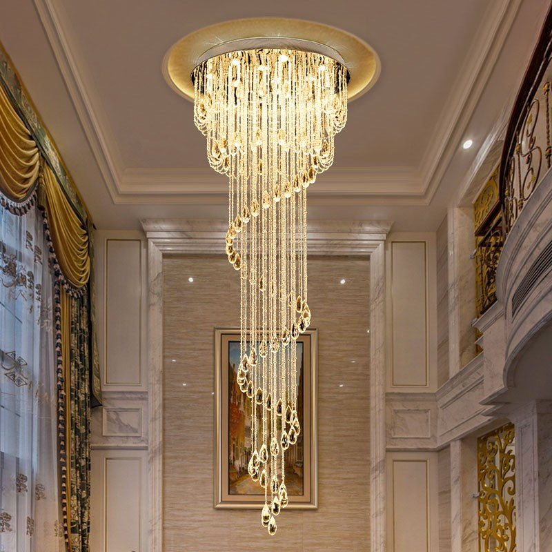 Stair chandelier Duplex building Revolving villa duplex living room stair light long modern minimalist crystal chandelier