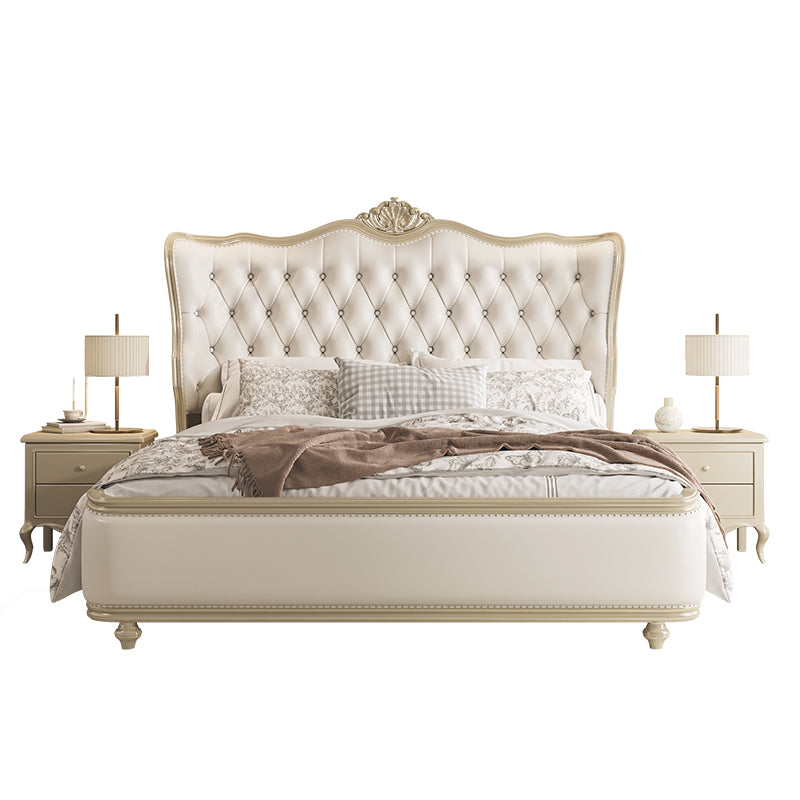 American light luxury bed French princess European leather master wedding bed Modern simple solid wood double drawer bed