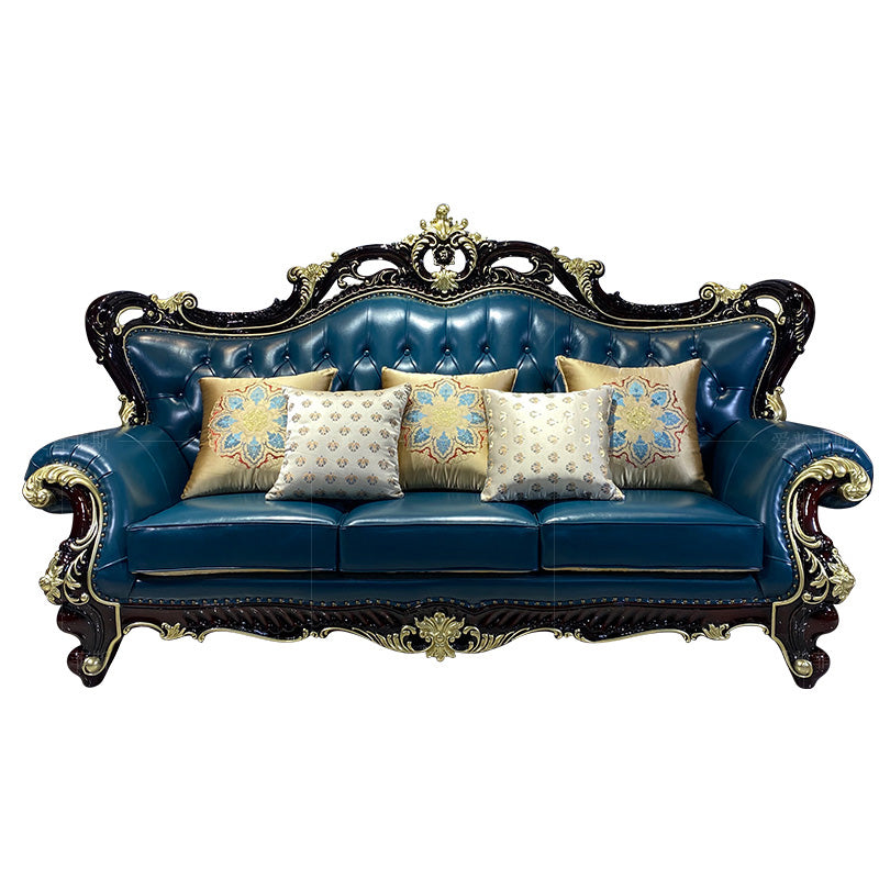 2023 new European style sofa living room leather full solid wood carved large family villa light luxury high-end large flat floor