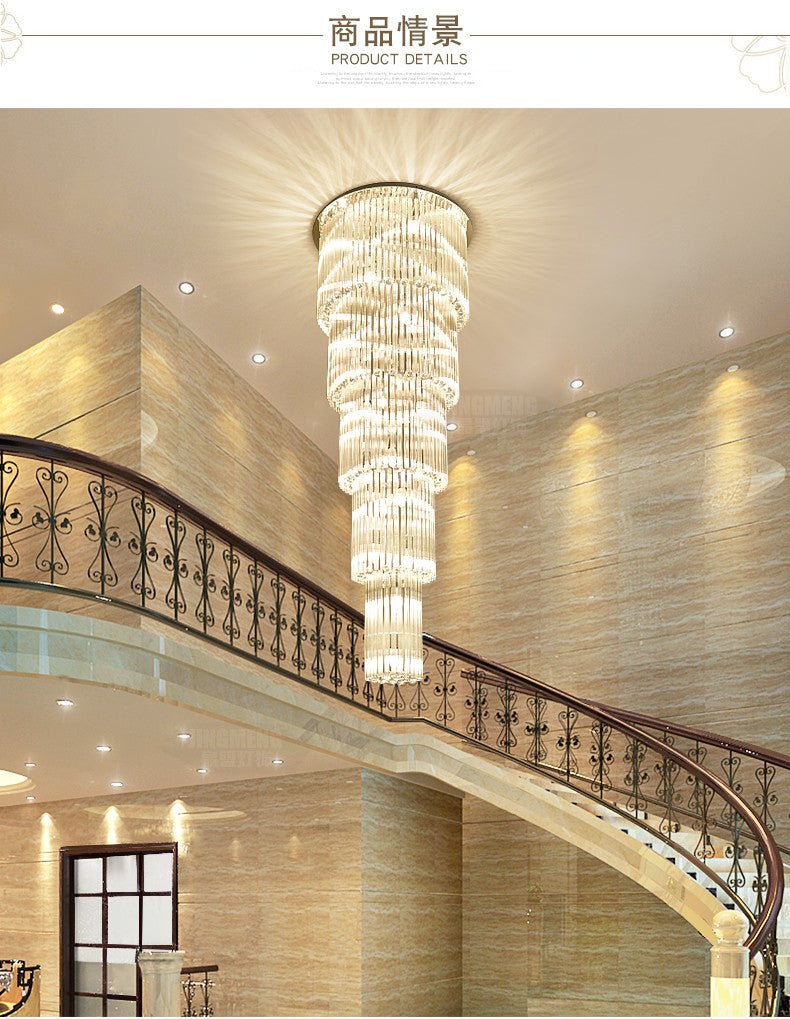 Duplex staircase chandelier stairwell crystal lamp long chandelier modern minimalist retest luxury villa living room large chandelier
