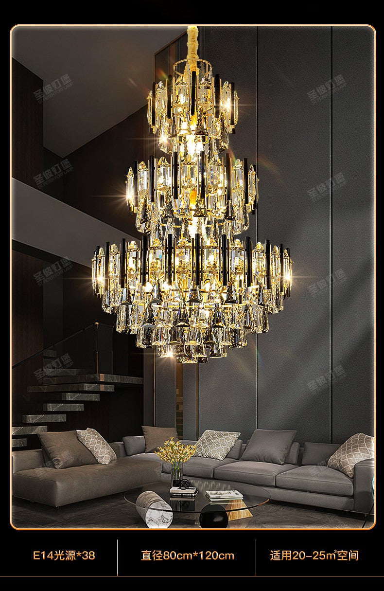 Duplex building large chandelier villa living room lamp building mezzanine empty simple post-modern light luxury hollow crystal long chandelier
