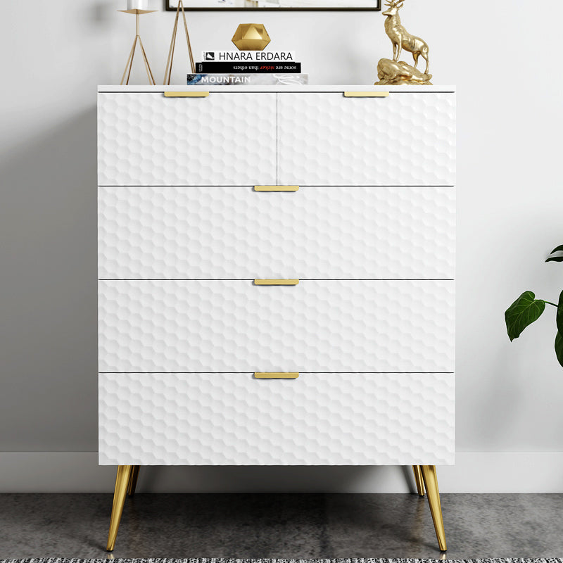 Modern 5-Drawer Side Cabinet with Honeycomb Design, Golden Pulls and Foots