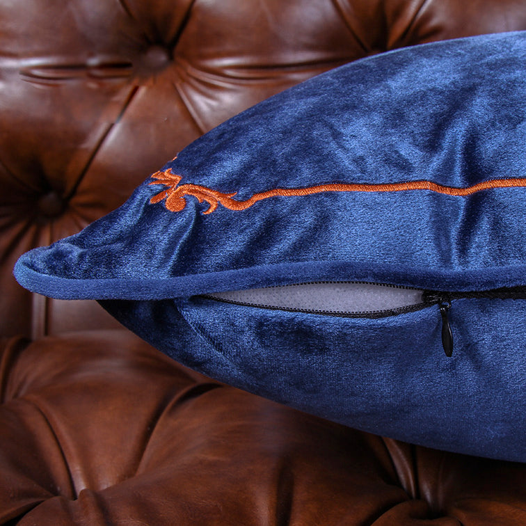 Vintage Home Decorative Velvet Throw Pillow, Blue/Orange