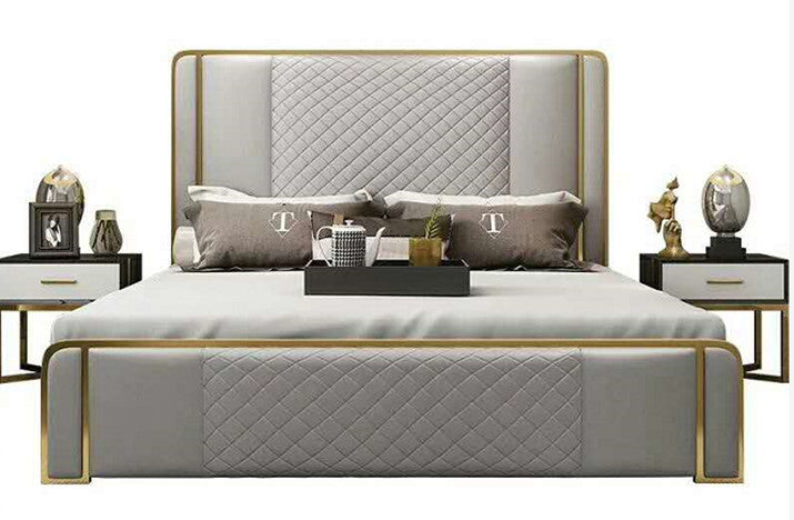 Italian style double bed with stainless steel gilt with storage