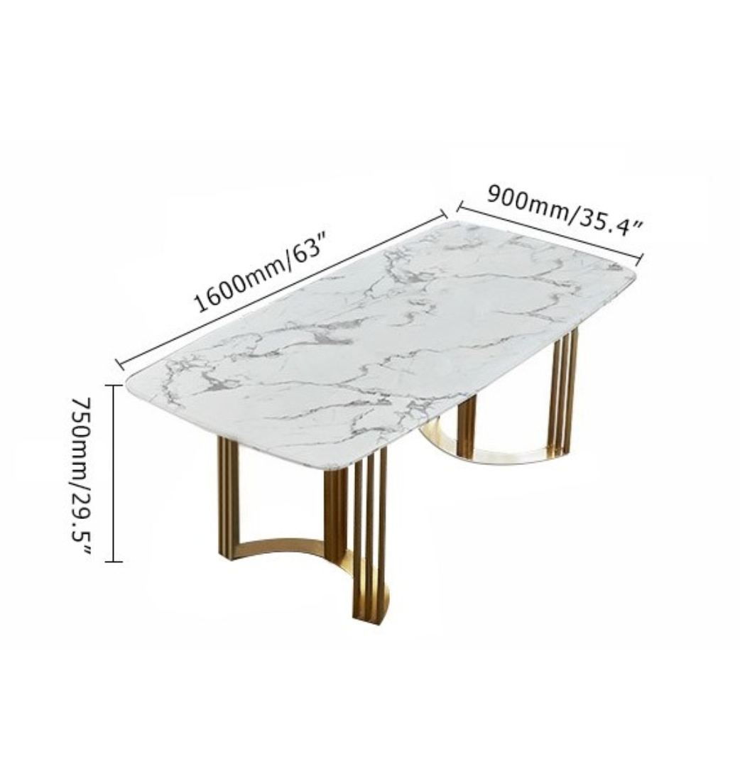 Contemporary   Marble Dining Table Gold Dining Table Rectangular Stainless Steel Dining Table