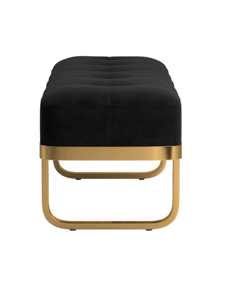 Tufted Upholstered Bench Off White+Chrome /Gold+Black