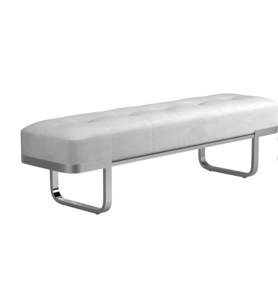Tufted Upholstered Bench Off White+Chrome /Gold+Black