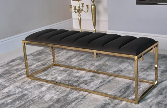 Contemporary Design Channel Tufted Cushion Bench Dark Grey And Stainless steel Gold