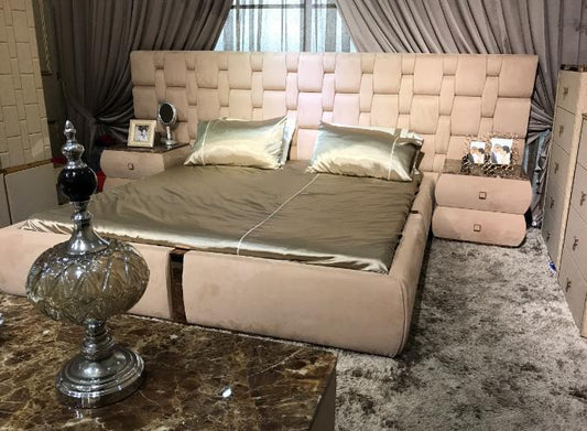 American light luxury fabric bed Modern simple high back bed Technology cloth double bed Master bed Nordic wedding bed