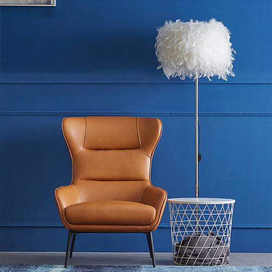 Elegant Accent Style Armchair with Steel Legs, Light Brown