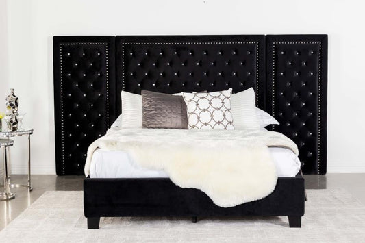 LUXURY BLACK VELVET BED & WING PANEL SET