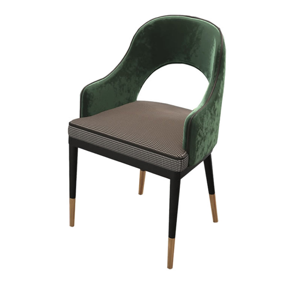 Mid-Century Modern Velvet & Fabric Upholstered Accent Arm Chai, Houndstooth & Green