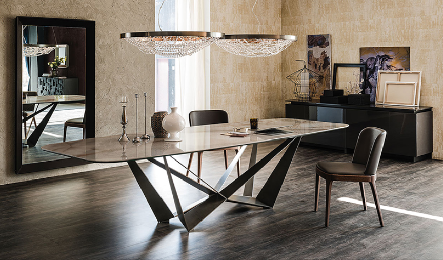 Contemporary Design Geometry Rectangle Large Dining Table in Gold with White Faux Marble Top