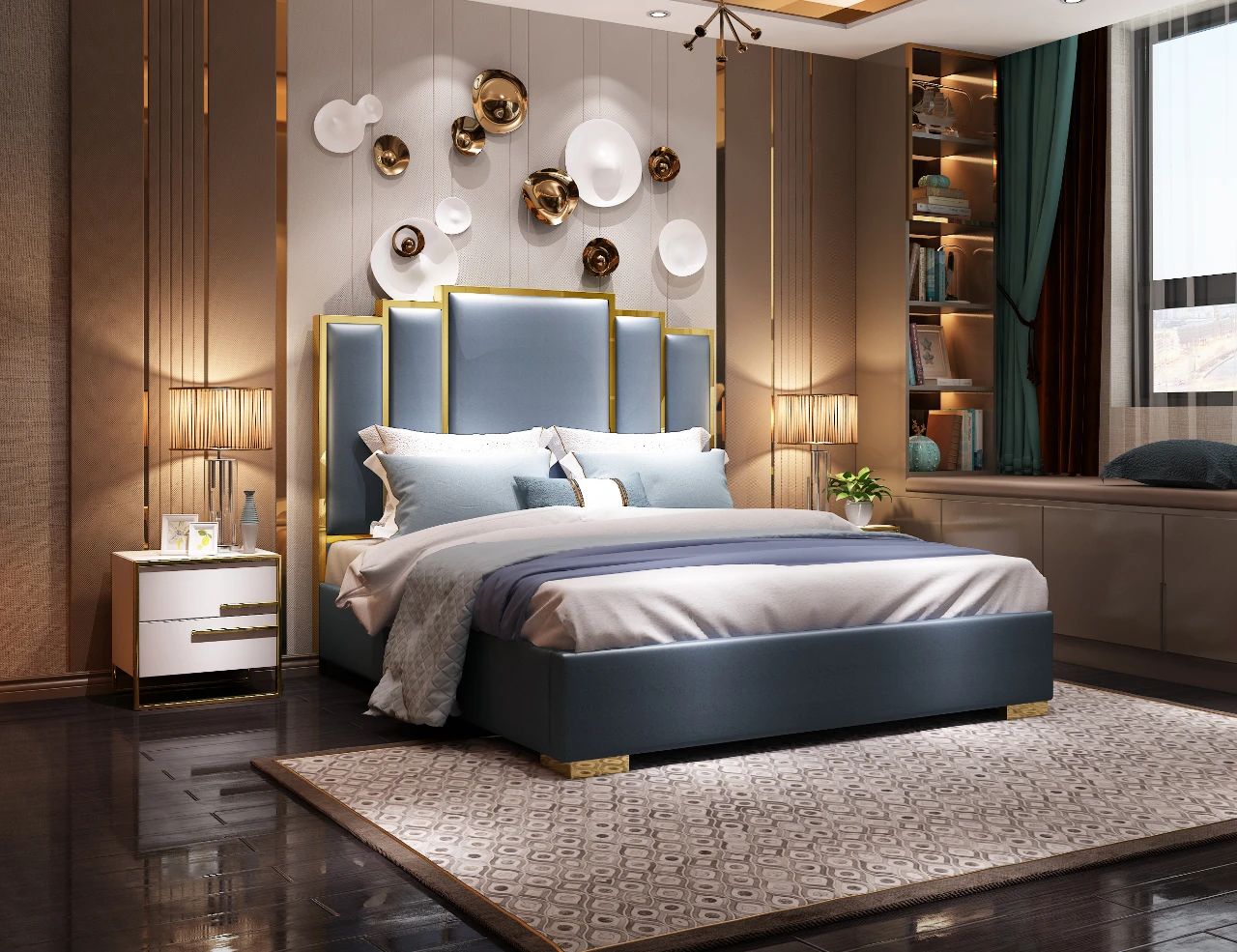 Simple high bed with solid wood